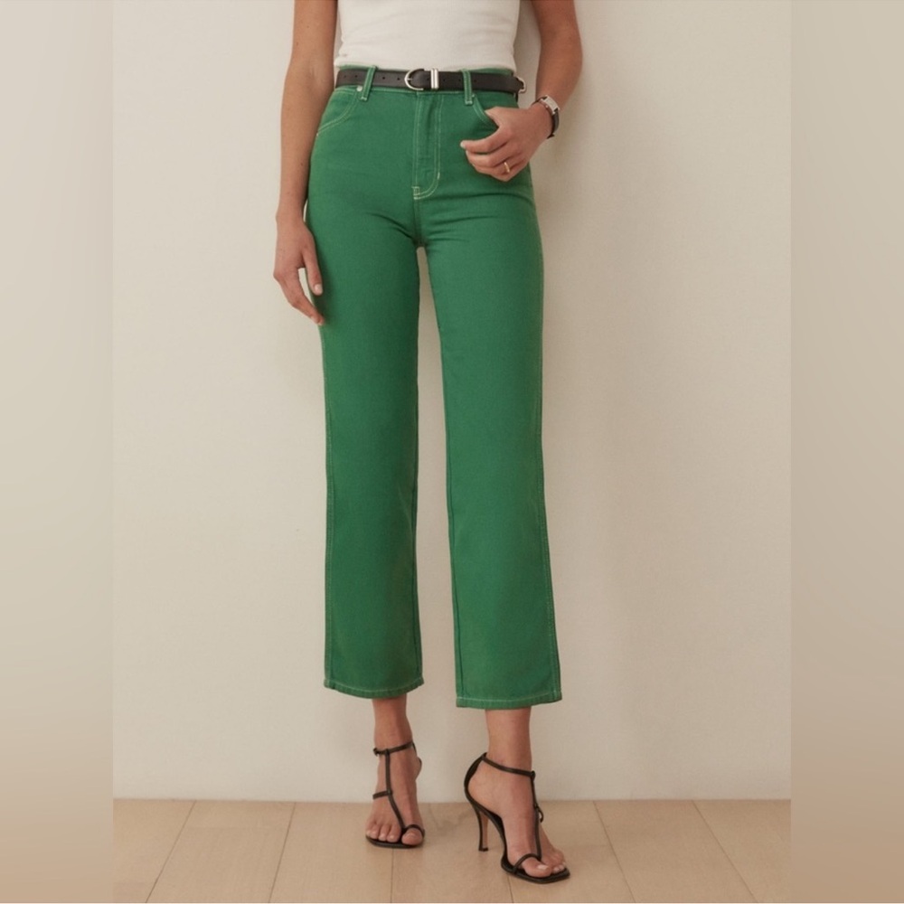 Reformation Cowboy High Rise Straight Jeans in Grass Green Size 26